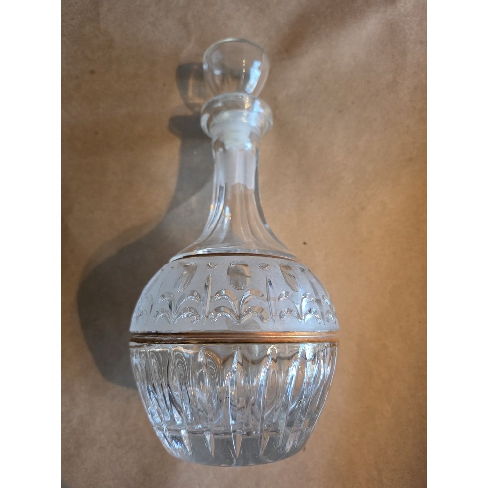 VTG Anna Hutte Clear Glass Decanter Wine Bottle Carafe Gold Crystal Etched